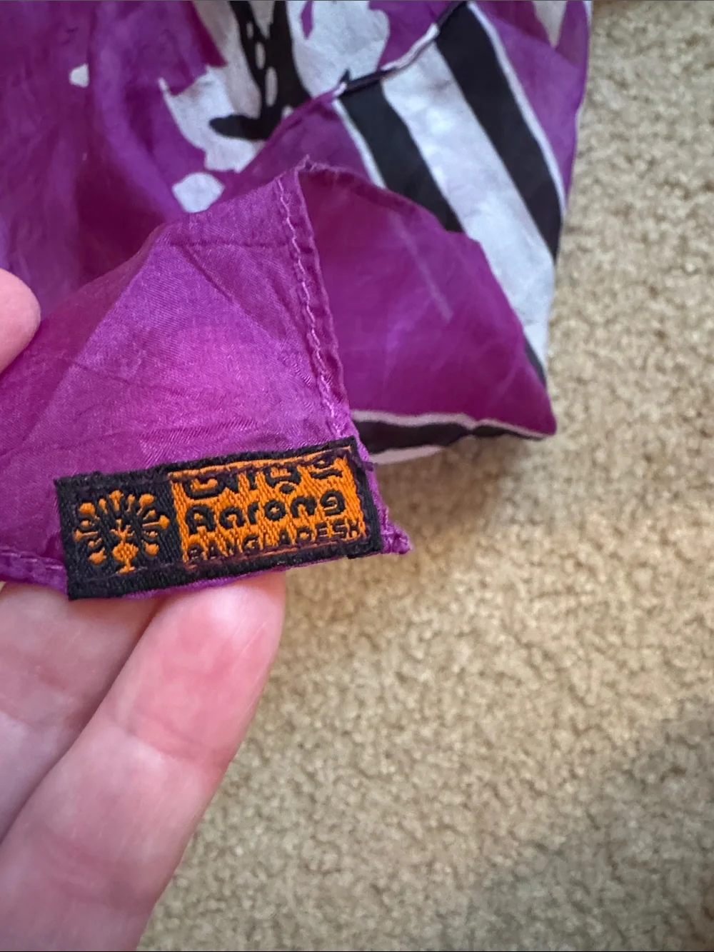 Silk-Feel Purple Print Scarf from Bangladesh